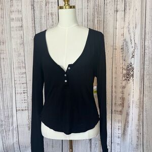 Free People Intimately Black Ribbed Knit Top | NWT